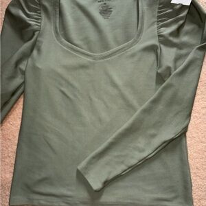 Nine West Sage Green Scoop Neck Long Sleeve Top